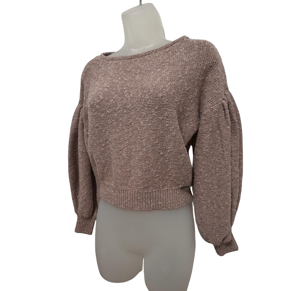 Abercrombie & Fitch Sweater Womens XS Taupe Cropped Balloon Sleeve Textured Knit - Picture 2 of 16